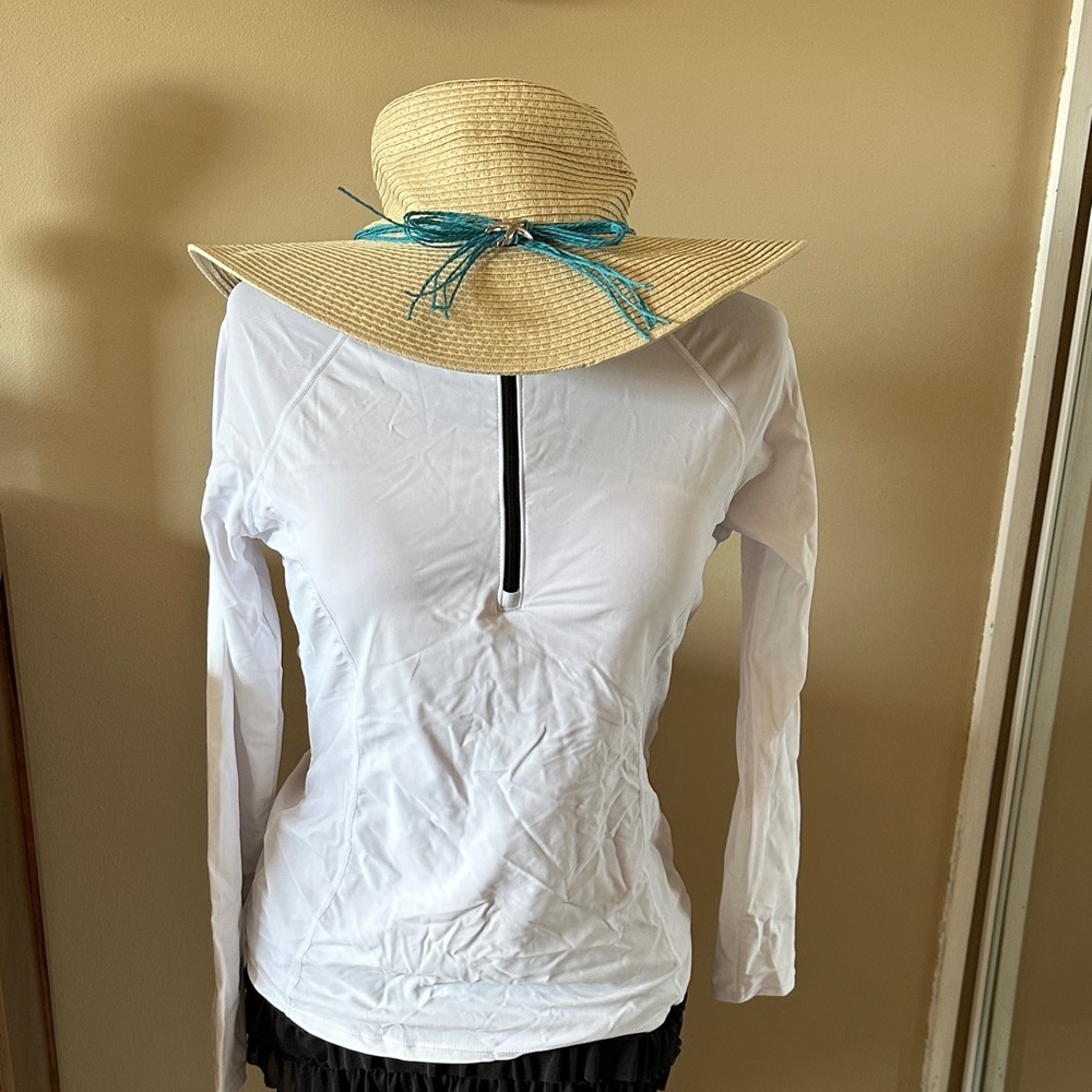 White Long Sleeve Sun Shirt with Front Zip